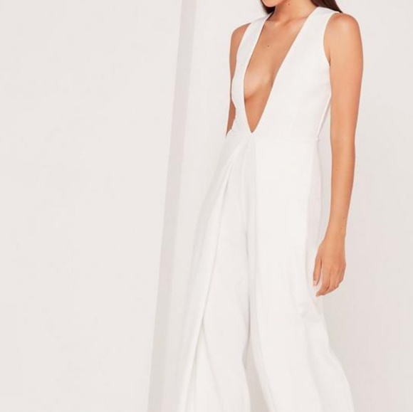 deep v white jumpsuit